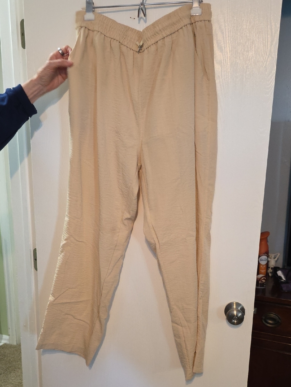 Beige Elastic Waist Casual Pants